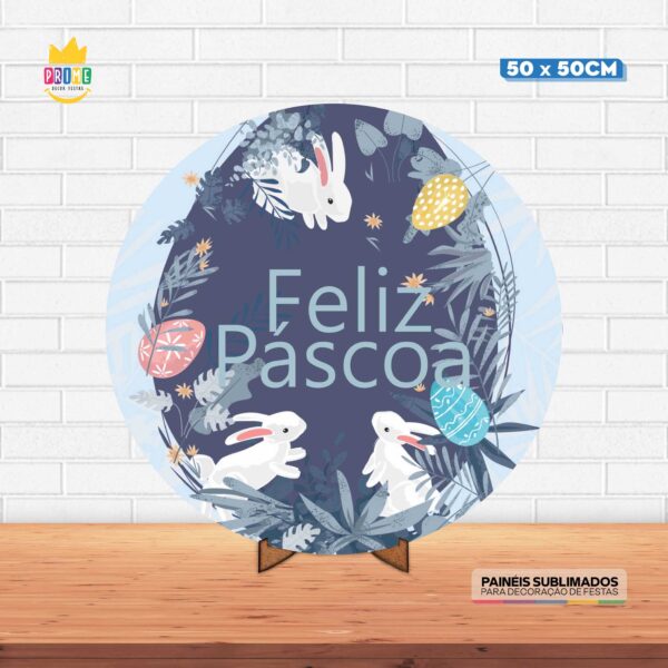 Painel Redondo 3D Pascoa Tecido 50cm X 50cm Com Suporte MDF