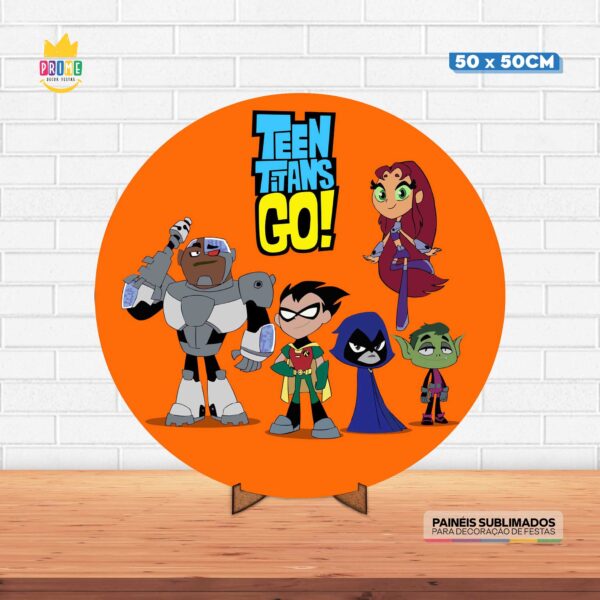 Painel Redondo 3D Jovens Titans Tecido 50cm X 50cm Com Suporte MDF