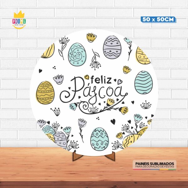 Painel Redondo 3D Pascoa Tecido 50cm X 50cm Com Suporte MDF