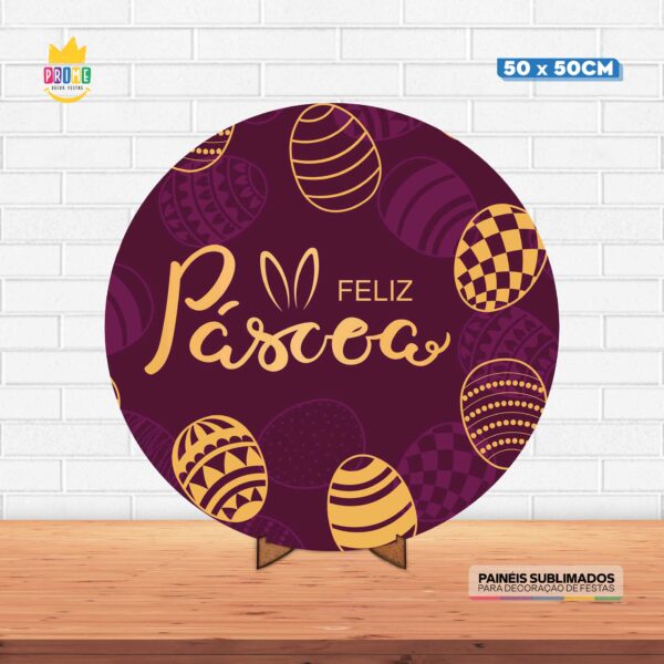 Painel Redondo 3D Pascoa Tecido 50cm X 50cm Com Suporte MDF