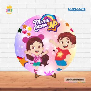 Painel Redondo 3D Maria Clara e JP Tecido 50cm X 50cm Com Suporte MDF