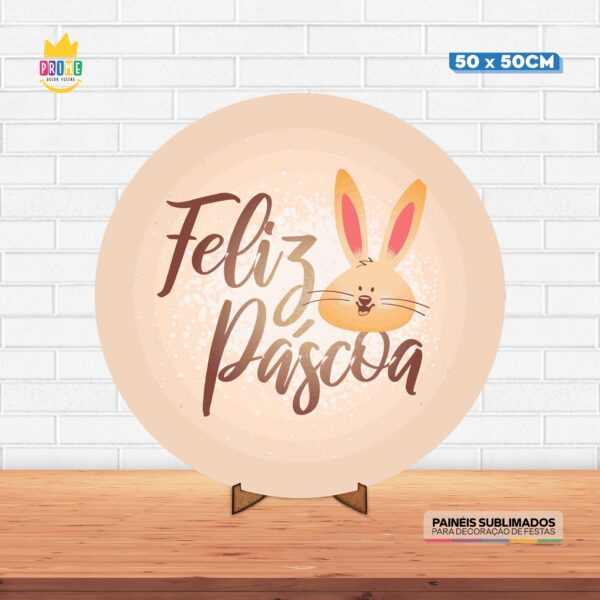 Painel Redondo 3D Pascoa Tecido 50cm X 50cm Com Suporte MDF