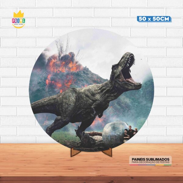 Painel Redondo 3D Dinossauro Tecido 50cm X 50cm Com Suporte MDF
