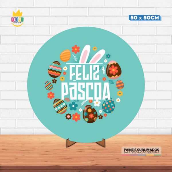 Painel Redondo 3D Pascoa Tecido 50cm X 50cm Com Suporte MDF