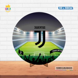 Painel Redondo 3D Juventus Tecido 50cm X 50cm Com Suporte MDF