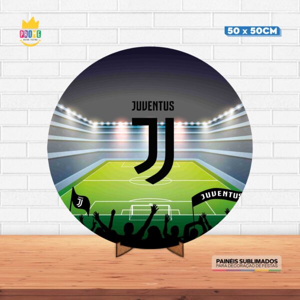 Painel Redondo 3D Juventus Tecido 50cm X 50cm Com Suporte MDF