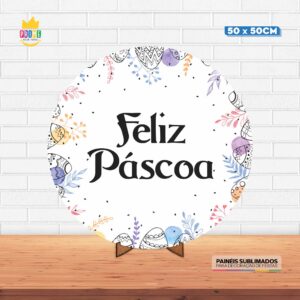 Painel Redondo 3D Pascoa Tecido 50cm X 50cm Com Suporte MDF