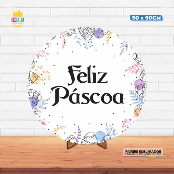 Painel Redondo 3D Pascoa Tecido 50cm X 50cm Com Suporte MDF