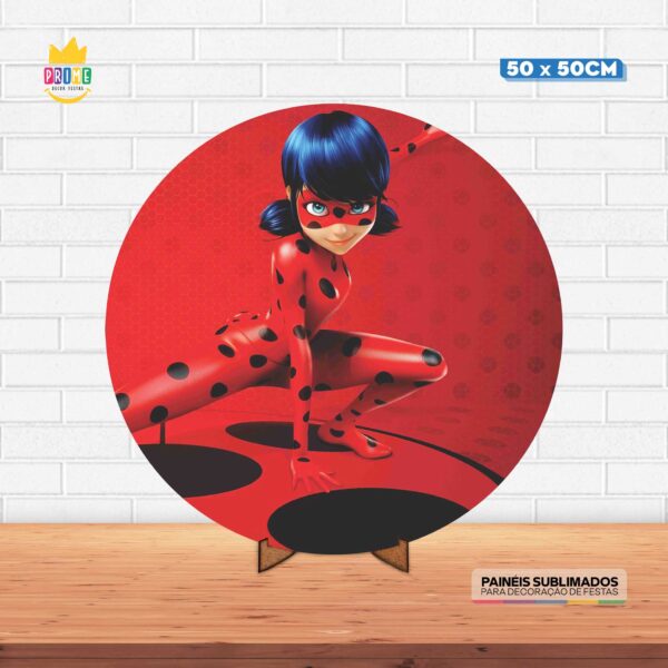 Painel Redondo 3D Lady Bug Tecido 50cm X 50cm Com Suporte MDF