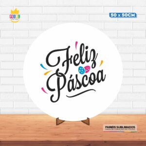 Painel Redondo 3D Pascoa Tecido 50cm X 50cm Com Suporte MDF
