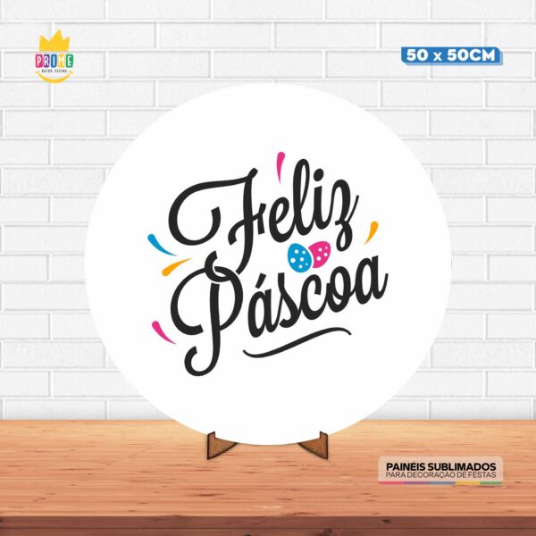 Painel Redondo 3D Pascoa Tecido 50cm X 50cm Com Suporte MDF