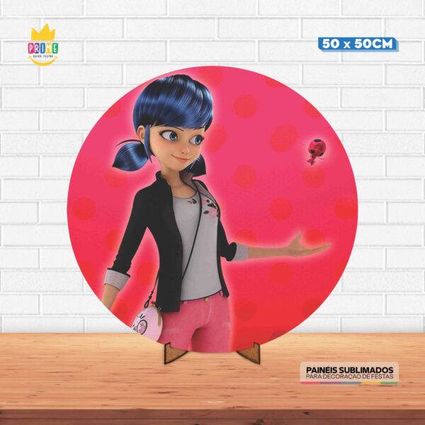 Painel Redondo 3D Lady Bug Tecido 50cm X 50cm Com Suporte MDF