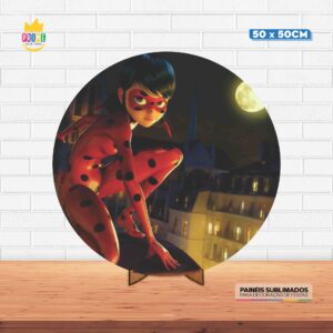 Painel Redondo 3D Lady Bug Tecido 50cm X 50cm Com Suporte MDF