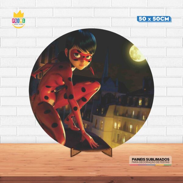 Painel Redondo 3D Lady Bug Tecido 50cm X 50cm Com Suporte MDF