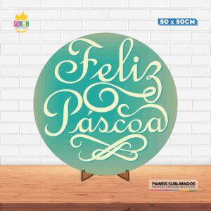 Painel Redondo 3D Pascoa Tecido 50cm X 50cm Com Suporte MDF