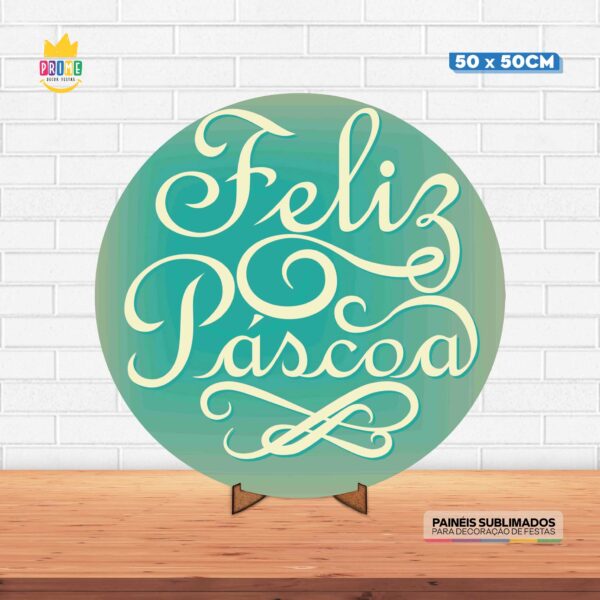 Painel Redondo 3D Pascoa Tecido 50cm X 50cm Com Suporte MDF