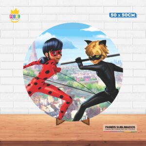 Painel Redondo 3D Lady Bug Tecido 50cm X 50cm Com Suporte MDF