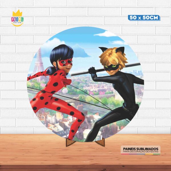 Painel Redondo 3D Lady Bug Tecido 50cm X 50cm Com Suporte MDF
