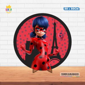 Painel Redondo 3D Lady Bug Tecido 50cm X 50cm Com Suporte MDF