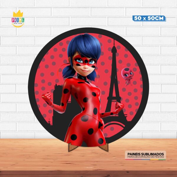 Painel Redondo 3D Lady Bug Tecido 50cm X 50cm Com Suporte MDF