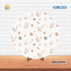 Painel Redondo 3D Pascoa Tecido 50cm X 50cm Com Suporte MDF