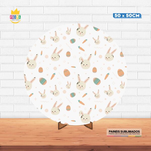 Painel Redondo 3D Pascoa Tecido 50cm X 50cm Com Suporte MDF
