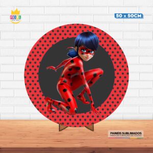 Painel Redondo 3D Lady Bug Tecido 50cm X 50cm Com Suporte MDF