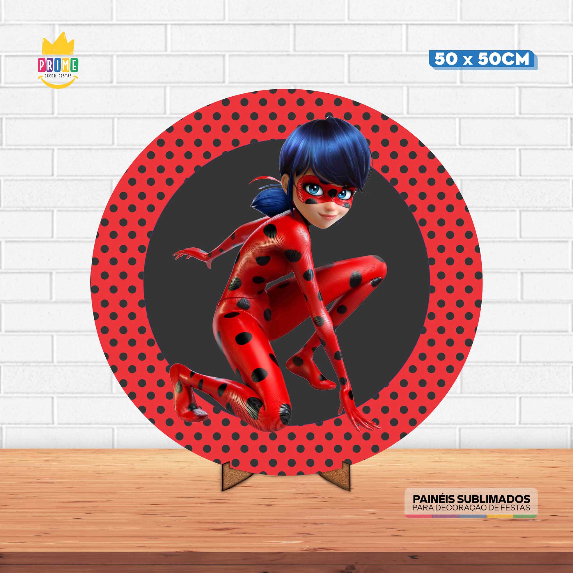 Painel Redondo 3D Lady Bug Tecido 50cm X 50cm Com Suporte MDF