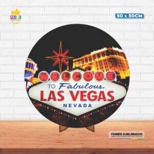Painel Redondo 3D Las Vegas Tecido 50cm X 50cm Com Suporte MDF