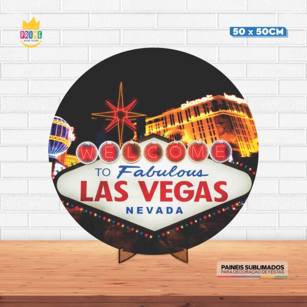 Painel Redondo 3D Las Vegas Tecido 50cm X 50cm Com Suporte MDF