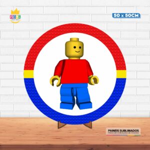 Painel Redondo 3D Lego Tecido 50cm X 50cm Com Suporte MDF