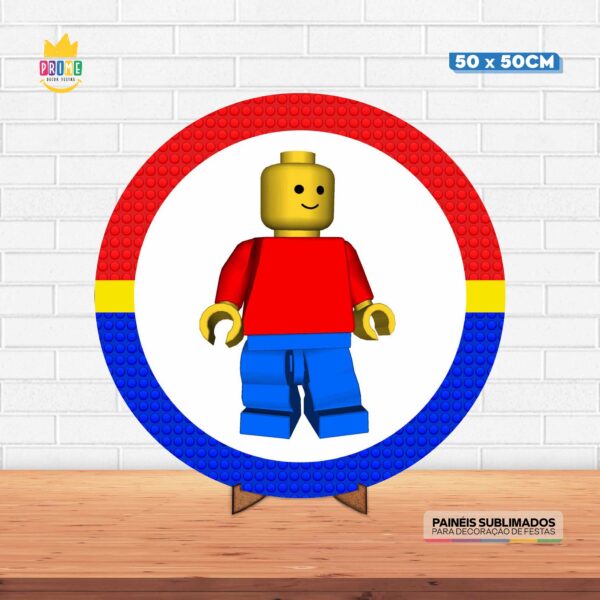 Painel Redondo 3D Lego Tecido 50cm X 50cm Com Suporte MDF