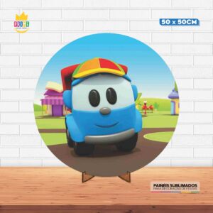 Painel Redondo 3D Leo Caminhão Tecido 50cm X 50cm Com Suporte MDF