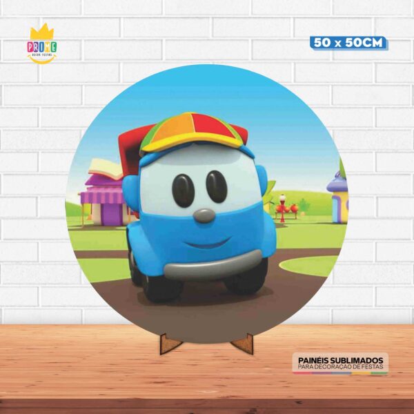 Painel Redondo 3D Leo Caminhão Tecido 50cm X 50cm Com Suporte MDF