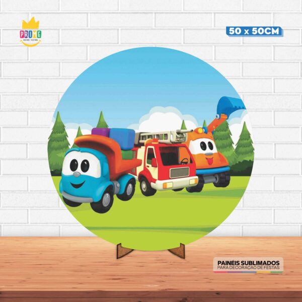 Painel Redondo 3D Leo Caminhão Tecido 50cm X 50cm Com Suporte MDF