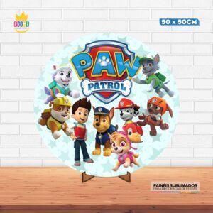 Painel Redondo 3D Patrulha Canina Tecido 50cm X 50cm Com Suporte MDF