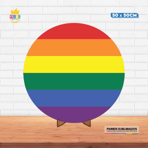 Painel Redondo 3D Lgbt Tecido 50cm X 50cm Com Suporte MDF