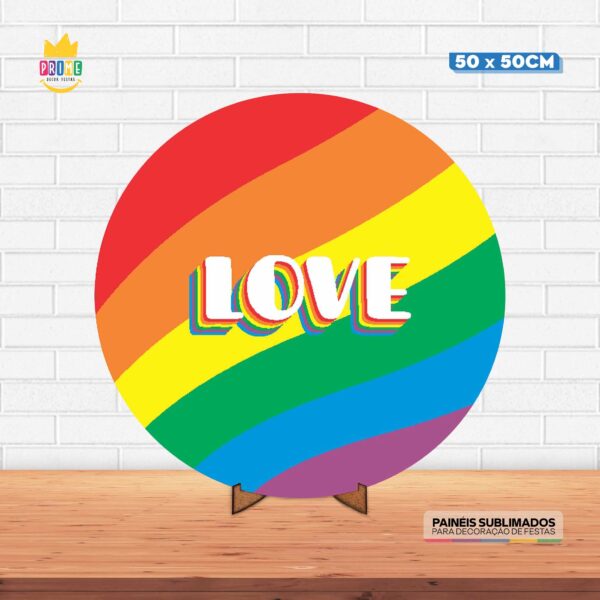 Painel Redondo 3D Lgbt Tecido 50cm X 50cm Com Suporte MDF