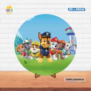 Painel Redondo 3D Patrulha Canina Tecido 50cm X 50cm Com Suporte MDF