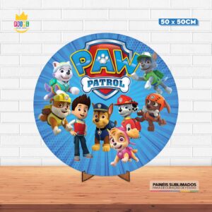 Painel Redondo 3D Patrulha Canina Tecido 50cm X 50cm Com Suporte MDF