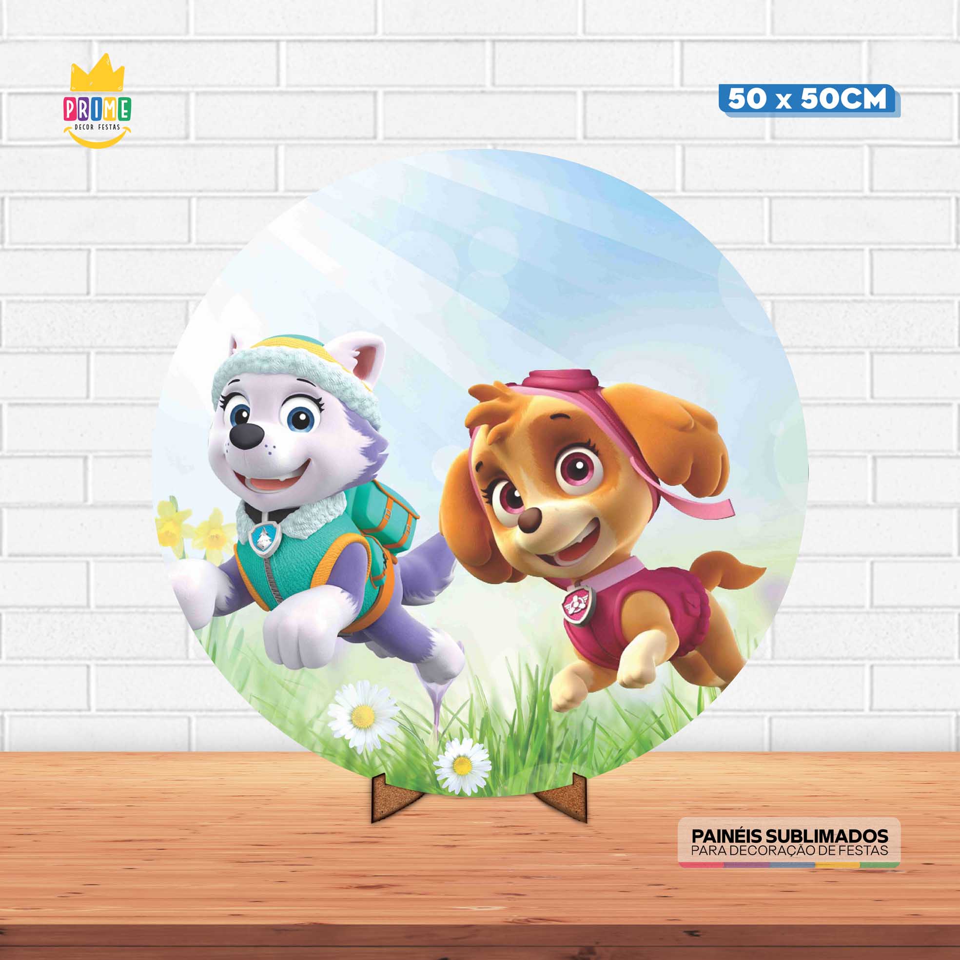 Painel Redondo 3D Patrulha Canina Tecido 50cm X 50cm Com Suporte MDF