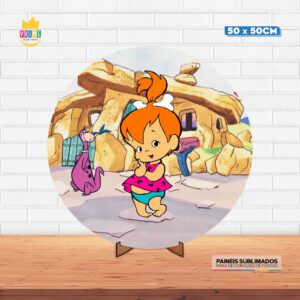 Painel Redondo 3D Pedrita Tecido 50cm X 50cm Com Suporte MDF