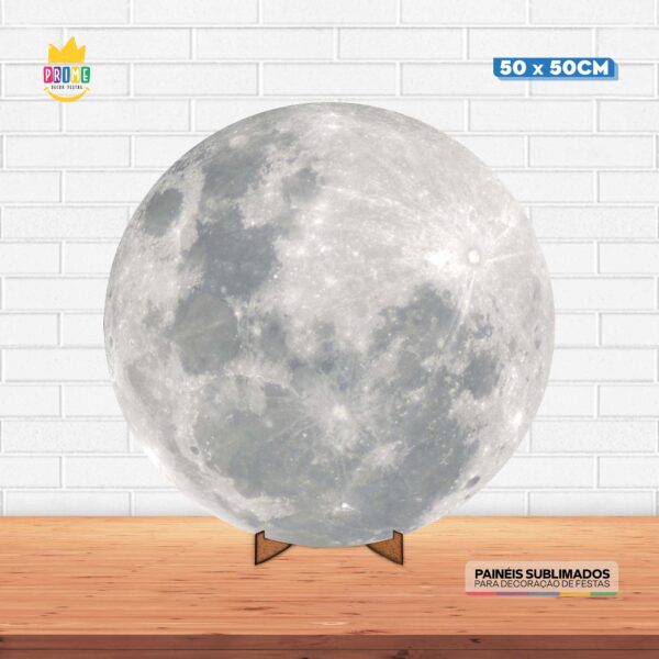 Painel Redondo 3D Lua Tecido 50cm X 50cm Com Suporte MDF