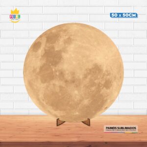 Painel Redondo 3D Lua Tecido 50cm X 50cm Com Suporte MDF