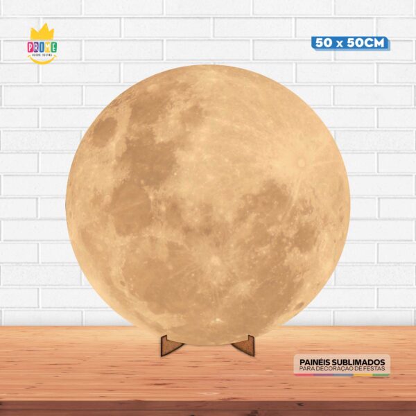 Painel Redondo 3D Lua Tecido 50cm X 50cm Com Suporte MDF