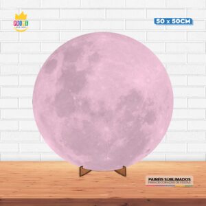 Painel Redondo 3D Lua Tecido 50cm X 50cm Com Suporte MDF