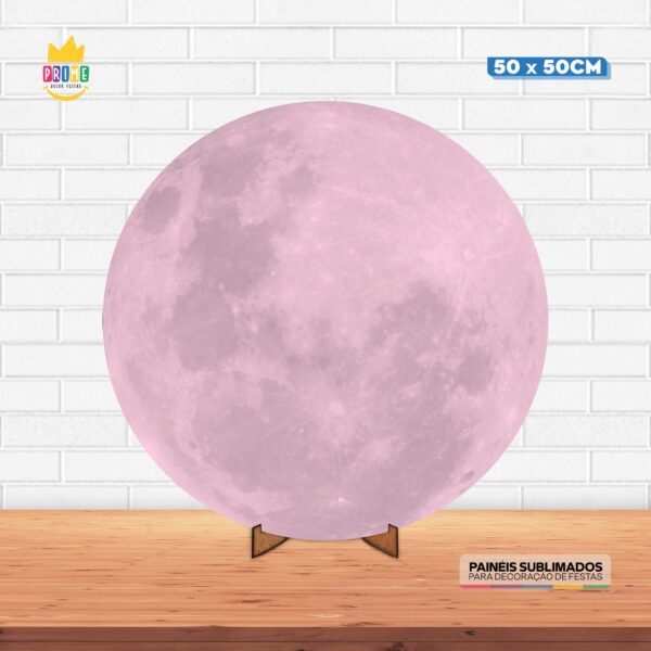 Painel Redondo 3D Lua Tecido 50cm X 50cm Com Suporte MDF