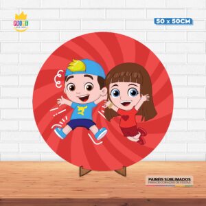 Painel Redondo 3D Luccas Neto Vermelho Tecido 50cm X 50cm Com Suporte MDF