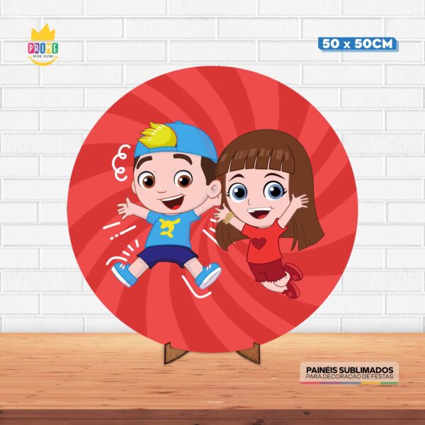 Painel Redondo 3D Luccas Neto Vermelho Tecido 50cm X 50cm Com Suporte MDF