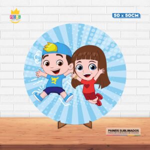 Painel Redondo 3D Luccas Neto Azul Tecido 50cm X 50cm Com Suporte MDF